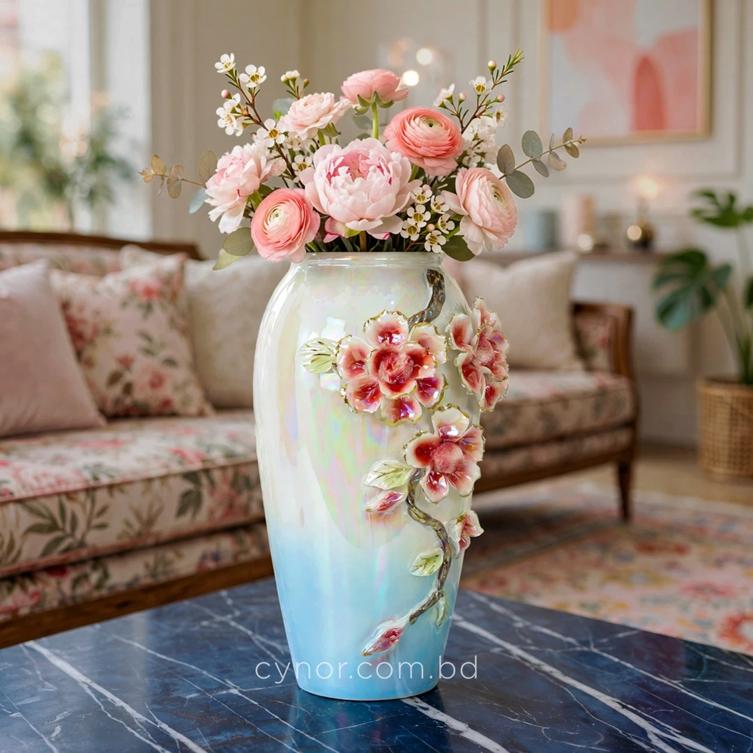 HD287-Luxury Porcelain Iridescent Mother-of-Pearl Vase with Raised Floral Accents and Petals (10) HD287-Luxury Porcelain Iridescent Mother-of-Pearl Vase with Raised Floral Accents and Petals (10)