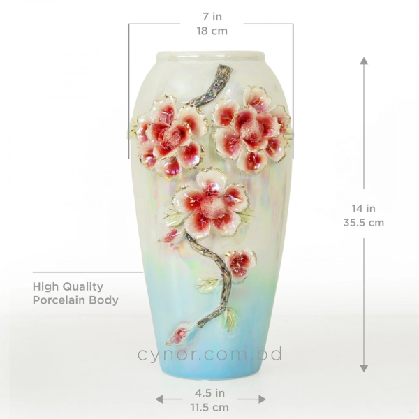HD287-Luxury Porcelain Iridescent Mother-of-Pearl Vase with Raised Floral Accents and Petals (2)