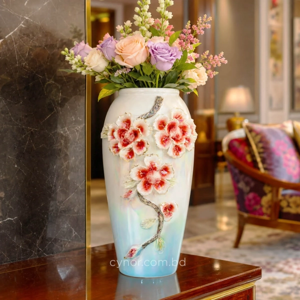 HD287-Luxury Porcelain Iridescent Mother-of-Pearl Vase with Raised Floral Accents and Petals (9)