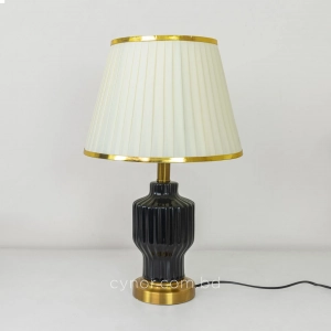 TL299-Black-2-Glossy Fluted Ceramic Table Lamp with Pleated Ivory Fabric Shade and Golden Accents (2)