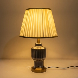 TL299-Black-2-Glossy Fluted Ceramic Table Lamp with Pleated Ivory Fabric Shade and Golden Accents (3)
