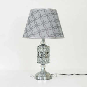 TL305-Silver-2-Crystal Embellished Chrome Metal Table Lamp with Laminated Geometric Woven Fabric Shade (2)