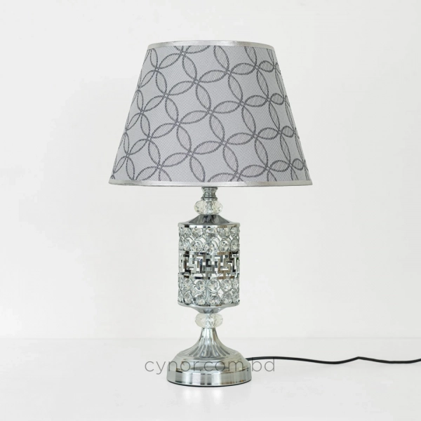 TL305-Silver-2-Crystal Embellished Chrome Metal Table Lamp with Laminated Geometric Woven Fabric Shade (2)