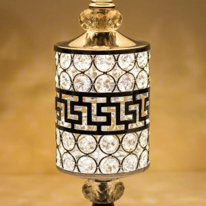 TL305-Silver-2-Crystal Embellished Chrome Metal Table Lamp with Laminated Geometric Woven Fabric Shade (4)