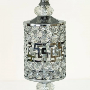 TL305-Silver-2-Crystal Embellished Chrome Metal Table Lamp with Laminated Geometric Woven Fabric Shade (6)