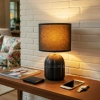 TL396-2-Compact Black Fluted Sculptural Ceramic Table Lamp with Hardback Shade (1)
