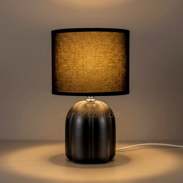 TL396-2-Compact Black Fluted Sculptural Ceramic Table Lamp with Hardback Shade (4)