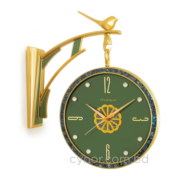 WC632-Green-Double Sided Station Wall Clock Golden Fiber Body with Emerald Green Dial and Iridescent Border (3)