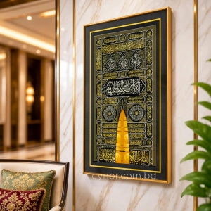 WC649-4-Door of Kaaba Bāb ar-Raḥmah Wall Art with Resin Stone Accents and Aluminium Frame (2)