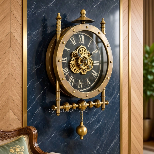 WC781-3-Grand Victorian Steampunk Inspired Rotating Gear Wall Clock with Antique Brass Frame Roman Numerals (1)