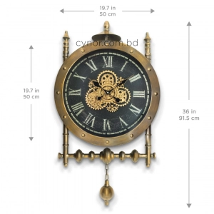 WC781-3-Grand Victorian Steampunk Inspired Rotating Gear Wall Clock with Antique Brass Frame Roman Numerals (11)