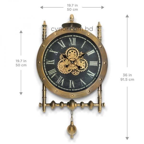 WC781-3-Grand Victorian Steampunk Inspired Rotating Gear Wall Clock with Antique Brass Frame Roman Numerals (11)