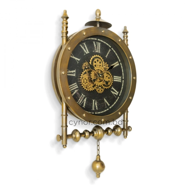 WC781-3-Grand Victorian Steampunk Inspired Rotating Gear Wall Clock with Antique Brass Frame Roman Numerals (12)