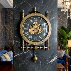 WC781-3-Grand Victorian Steampunk Inspired Rotating Gear Wall Clock with Antique Brass Frame Roman Numerals (2)