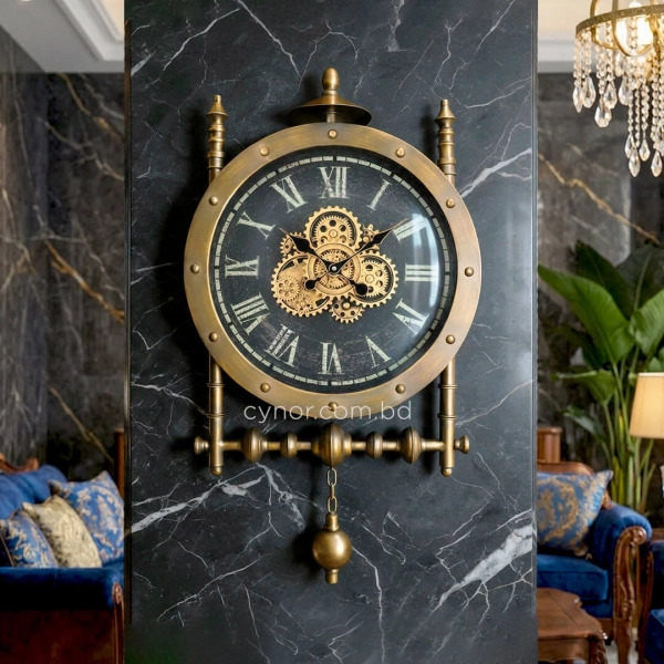 WC781-3-Grand Victorian Steampunk Inspired Rotating Gear Wall Clock with Antique Brass Frame Roman Numerals (2)