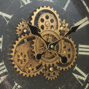 WC781-3-Grand Victorian Steampunk Inspired Rotating Gear Wall Clock with Antique Brass Frame Roman Numerals (4)