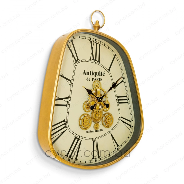 WC783-Grand French Vintage Asymmetrical Rotating Gear Wall Clock with Golden Metal Frame (4)