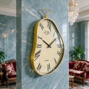 WC784-Vintage Asymmetrical Wall Clock with Golden Metal Frame and Roman Numerals (10)