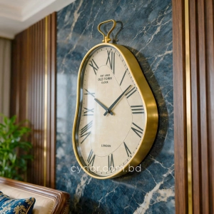 WC784-Vintage Asymmetrical Wall Clock with Golden Metal Frame and Roman Numerals (11)