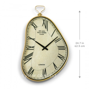 WC784-Vintage Asymmetrical Wall Clock with Golden Metal Frame and Roman Numerals (2)