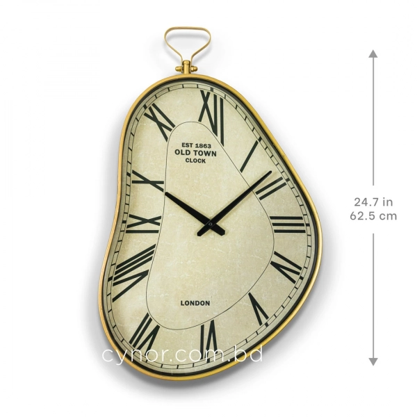 WC784-Vintage Asymmetrical Wall Clock with Golden Metal Frame and Roman Numerals (2)