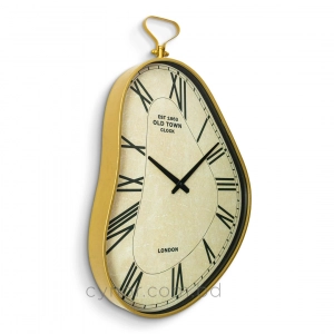 WC784-Vintage Asymmetrical Wall Clock with Golden Metal Frame and Roman Numerals (3)