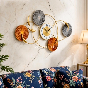 WC786-Sunburst Design Decorative Metal Wall Clock Golden, Amber and Grey accents (2)