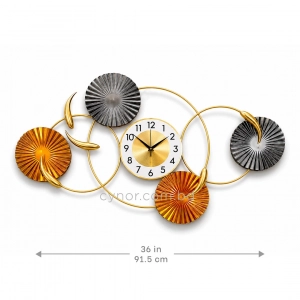 WC786-Sunburst Design Decorative Metal Wall Clock Golden, Amber and Grey accents (3)