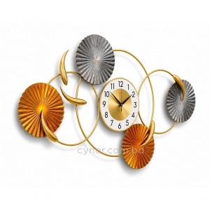 WC786-Sunburst Design Decorative Metal Wall Clock Golden, Amber and Grey accents (4)