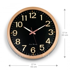 WC791-Classic Elegant Golden Frame Black Dial Rose-Gold Hands Radium Numerals Wall Clock (3)