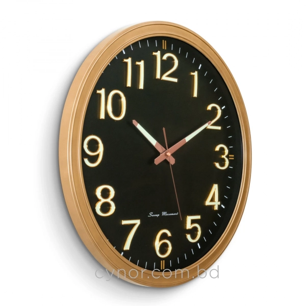 WC791-Classic Elegant Golden Frame Black Dial Rose-Gold Hands Radium Numerals Wall Clock (4)