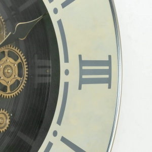 WC792-Luxury LED Rotating Gear Wall Clock with Champagne Metal Frame and Mirrored Roman Numeral Glass Dial (10)