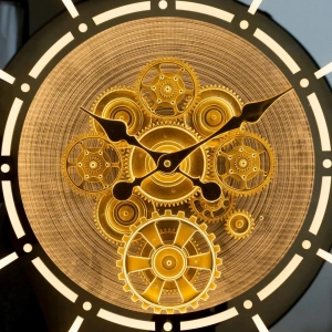 WC792-Luxury LED Rotating Gear Wall Clock with Champagne Metal Frame and Mirrored Roman Numeral Glass Dial (13)
