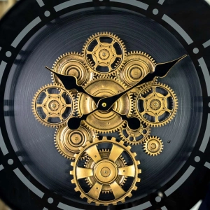 WC792-Luxury LED Rotating Gear Wall Clock with Champagne Metal Frame and Mirrored Roman Numeral Glass Dial (7)