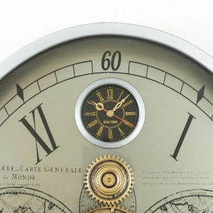 WC793-Luxury Antique Style World Time Mechanical Gear Wall Clock with Metal Frame and Four Time Zone Dial (10)