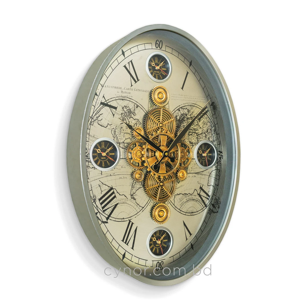 WC793-Luxury Antique Style World Time Mechanical Gear Wall Clock with Metal Frame and Four Time Zone Dial (5) WC793-Luxury Antique Style World Time Mechanical Gear Wall Clock with Metal Frame and Four Time Zone Dial (5)