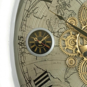 WC793-Luxury Antique Style World Time Mechanical Gear Wall Clock with Metal Frame and Four Time Zone Dial (6)