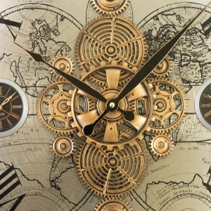 WC793-Luxury Antique Style World Time Mechanical Gear Wall Clock with Metal Frame and Four Time Zone Dial (7)