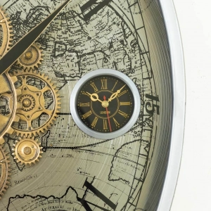 WC793-Luxury Antique Style World Time Mechanical Gear Wall Clock with Metal Frame and Four Time Zone Dial (8)