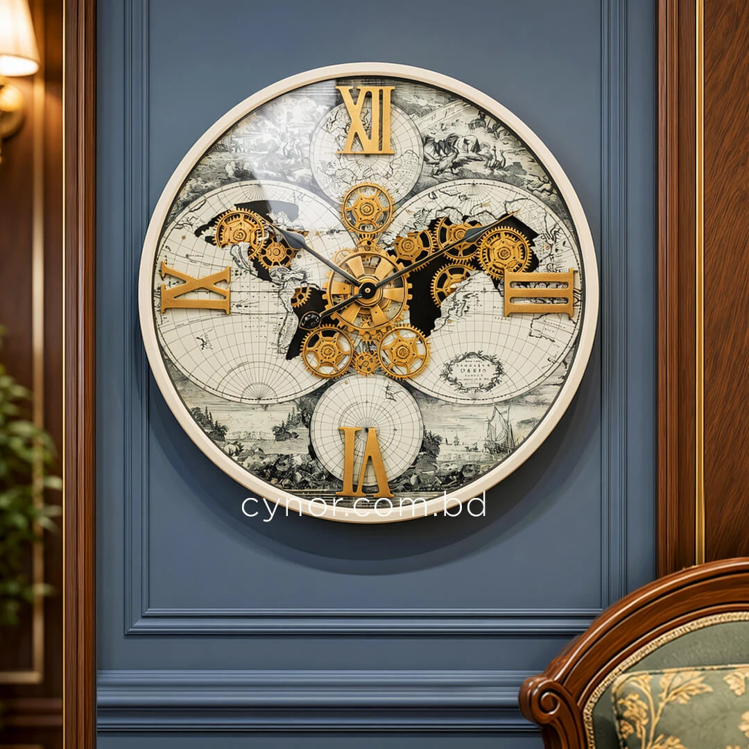 WC794-Luxury Antique Style World Map Rotating Mechanical Gear Wall Clock with Metal Frame Glass Dial (1) WC794-Luxury Antique Style World Map Rotating Mechanical Gear Wall Clock with Metal Frame Glass Dial (1)