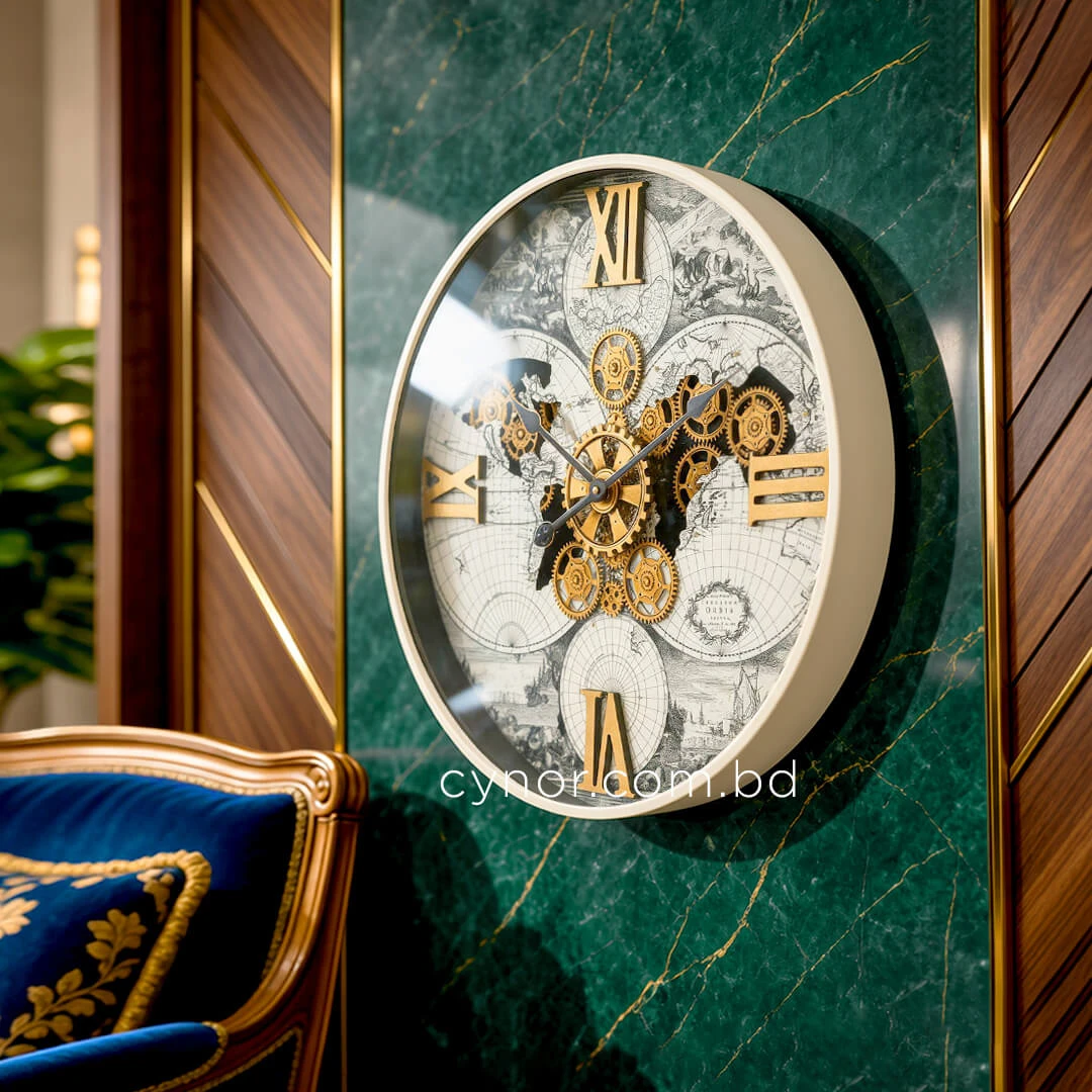 WC794-Luxury Antique Style World Map Rotating Mechanical Gear Wall Clock with Metal Frame Glass Dial (2) WC794-Luxury Antique Style World Map Rotating Mechanical Gear Wall Clock with Metal Frame Glass Dial (2)