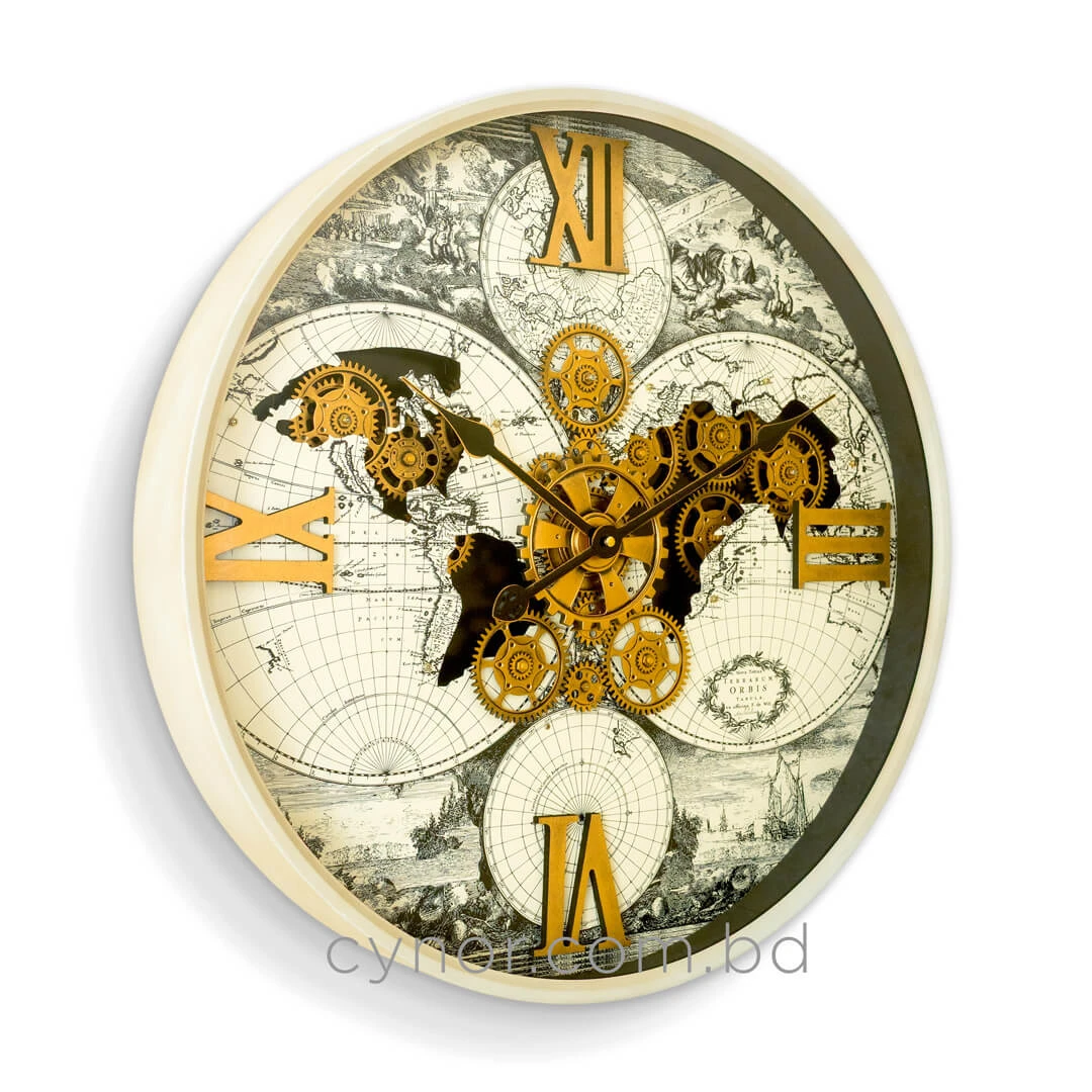 WC794-Luxury Antique Style World Map Rotating Mechanical Gear Wall Clock with Metal Frame Glass Dial (4) WC794-Luxury Antique Style World Map Rotating Mechanical Gear Wall Clock with Metal Frame Glass Dial (4)