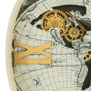 WC794-Luxury Antique Style World Map Rotating Mechanical Gear Wall Clock with Metal Frame Glass Dial (6)