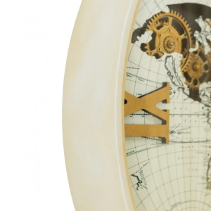 WC794-Luxury Antique Style World Map Rotating Mechanical Gear Wall Clock with Metal Frame Glass Dial (9)