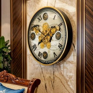 WC795-Luxury Antique Style World Map Multi Time zone Mechanical Gear Wall Clock with Metal Frame Glass Dial (12)