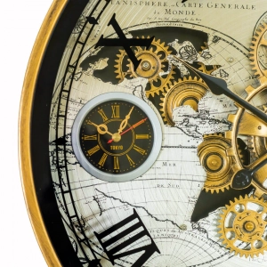 WC795-Luxury Antique Style World Map Multi Time zone Mechanical Gear Wall Clock with Metal Frame Glass Dial (4)