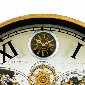 WC795-Luxury Antique Style World Map Multi Time zone Mechanical Gear Wall Clock with Metal Frame Glass Dial (6)