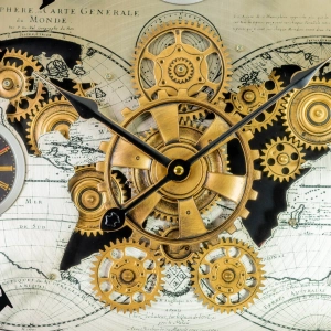 WC795-Luxury Antique Style World Map Multi Time zone Mechanical Gear Wall Clock with Metal Frame Glass Dial (8)