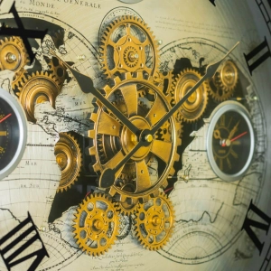 WC795-Luxury Antique Style World Map Multi Time zone Mechanical Gear Wall Clock with Metal Frame Glass Dial (9)