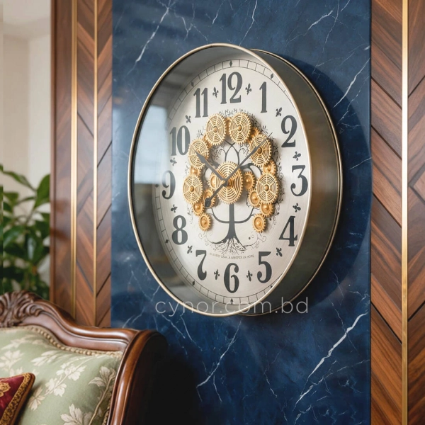 WC796-Luxury Tree of Life Mechanical Gear Steampunk Style Wall Clock with Brushed Metal Frame and Glass Dial (3)